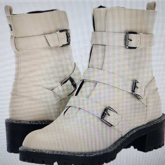 Kenneth Cole Reaction Boots Size 6 Ivory Tate Biker Jewel Faux Leather. NIB - Picture 14 of 15